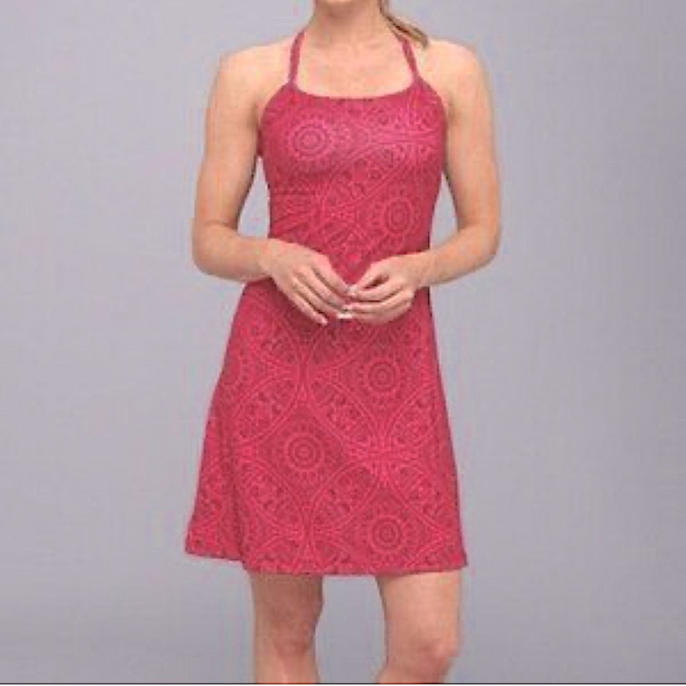 Prana Quinn Dress Hot Pink Print Size Medium Fuschia Mayan Athletic Print Design